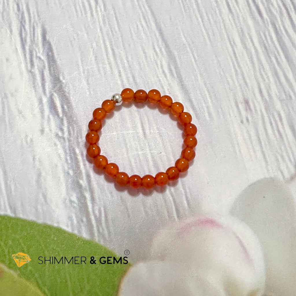 Sacral Chakra Carnelian 3mm Beads Ring with 925 Silver