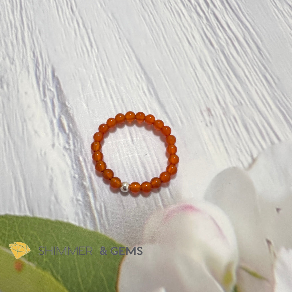 Sacral Chakra Carnelian 3mm Beads Ring with 925 Silver