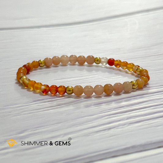 Sacral Chakra Creativity Remedy Bracelet 4mm with stainless steel beads (Carnelian, Peach Aventurine & Sunstone)