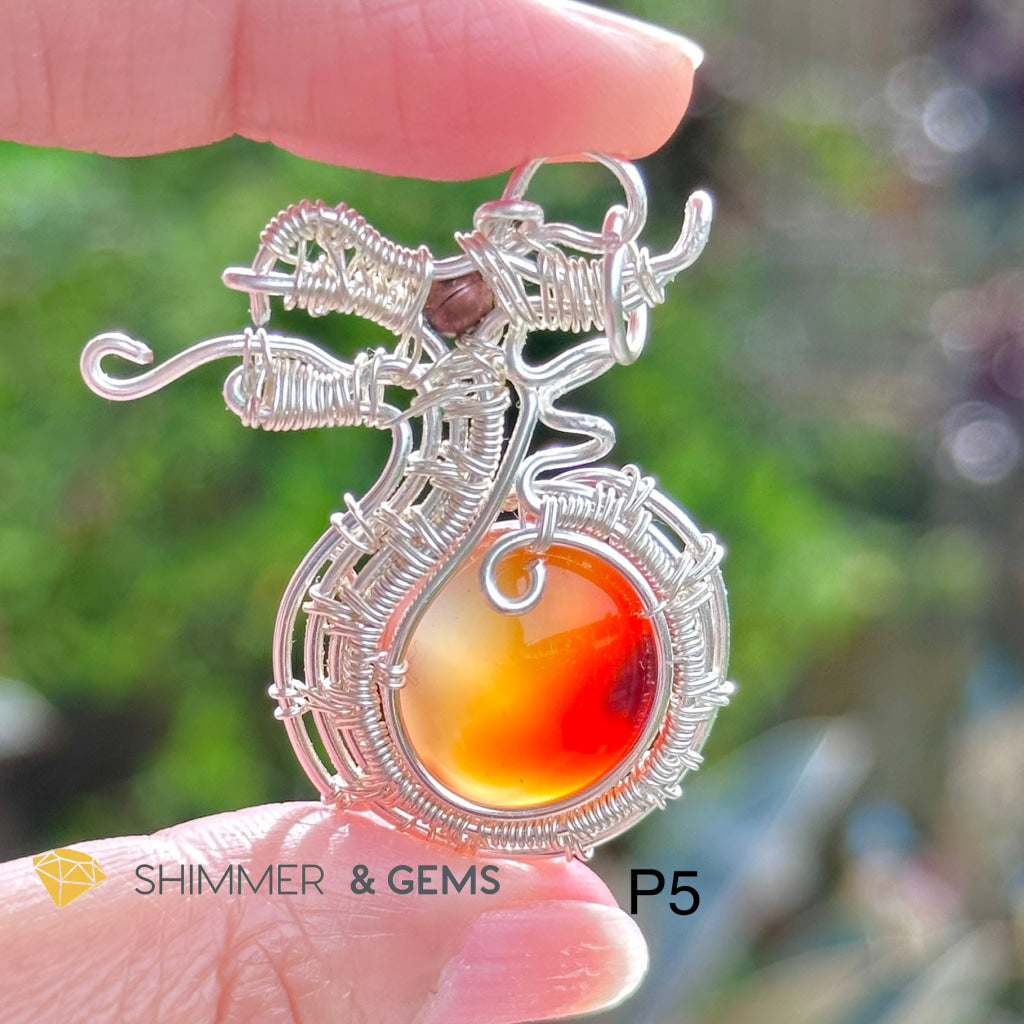 Sacred Dragon Shiva Agate Eye Wire-wrapped Pendant (Stainless Steel)