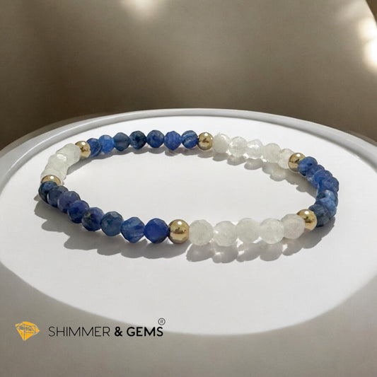 Safe Travels 4mm Bracelet with Stainless Steel Beads (Moonstone & Kyanite)
