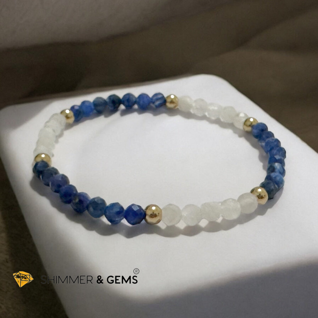 Safe Travels 4mm Bracelet with Stainless Steel Beads (Moonstone & Kyanite)