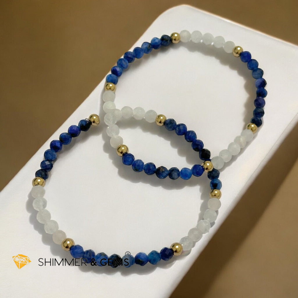 Safe Travels 4mm Bracelet with Stainless Steel Beads (Moonstone & Kyanite)