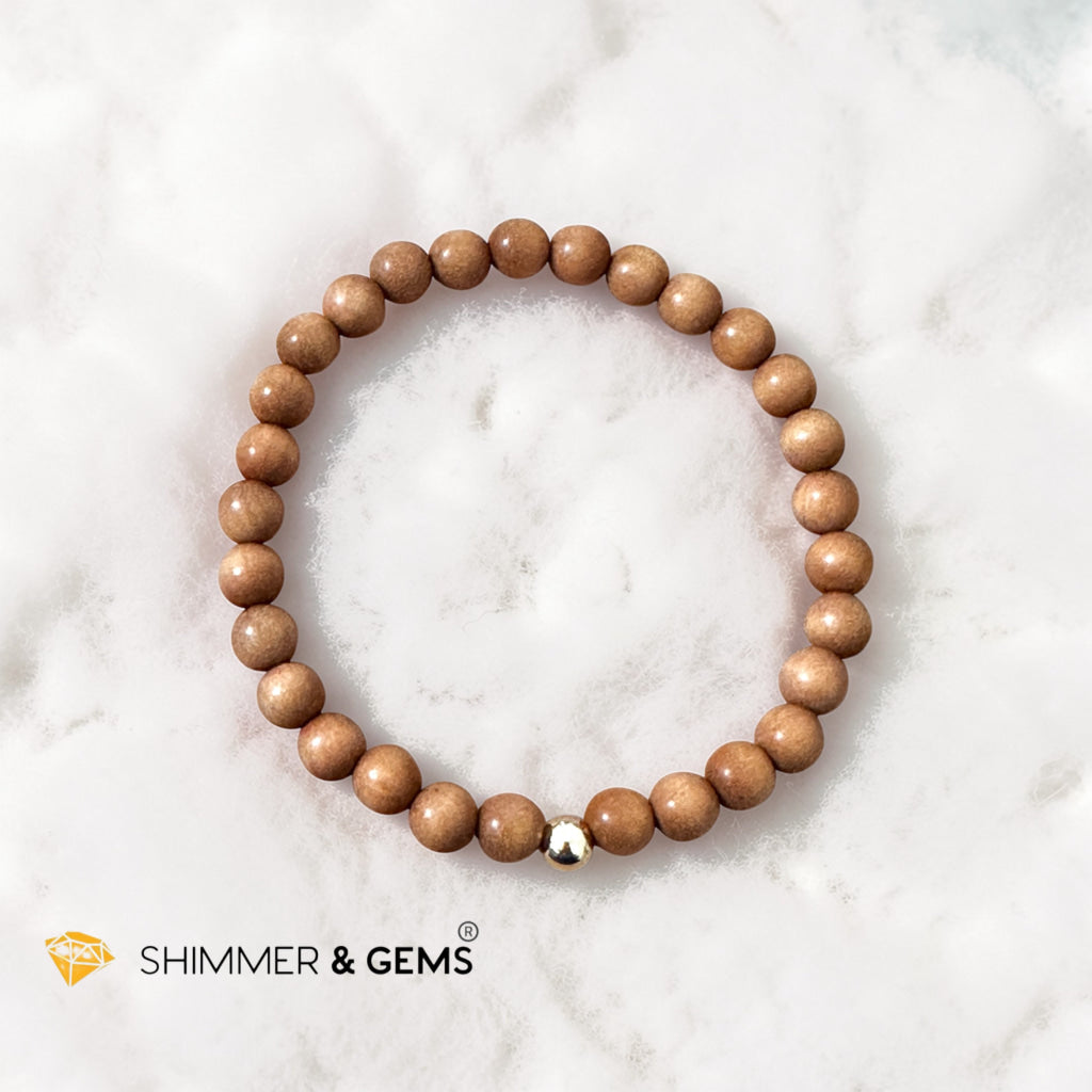 Sandalwood 6mm Bracelet with 14k Gold Filled (Calm & Grounded Support)