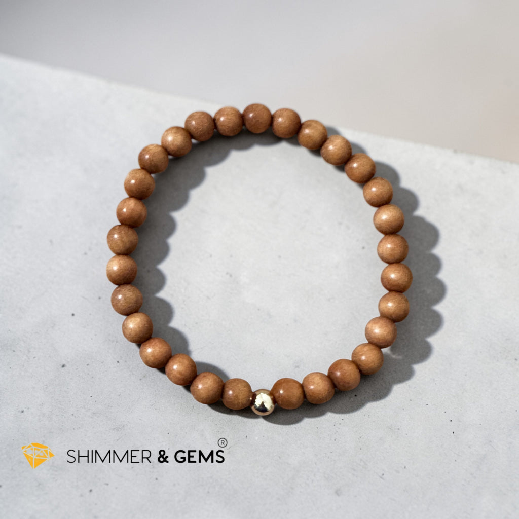 Sandalwood 6mm Bracelet with 14k Gold Filled (Calm & Grounded Support)
