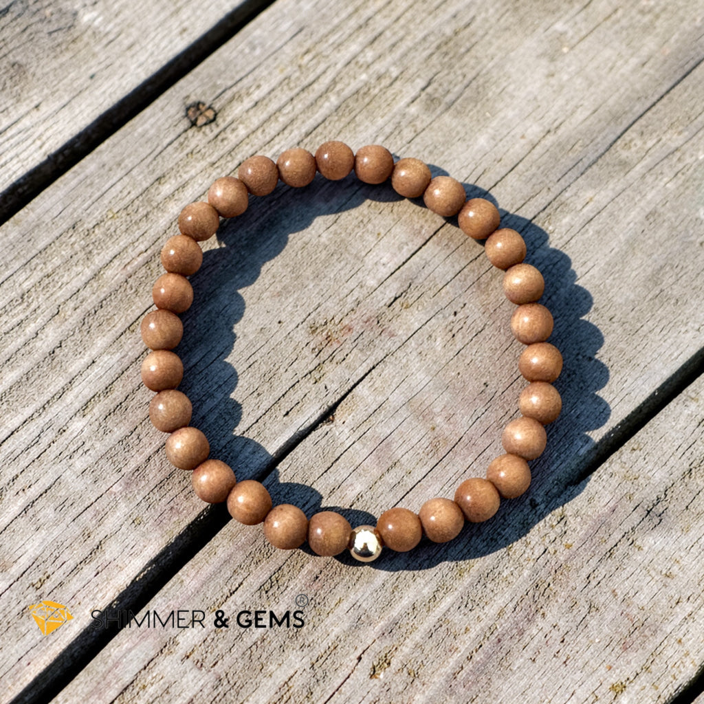 Sandalwood 6mm Bracelet with 14k Gold Filled (Calm & Grounded Support)