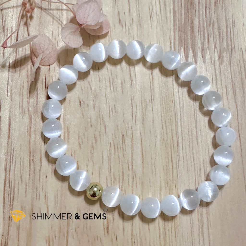 Selenite 6mm Bracelet with 14k gold filled bead