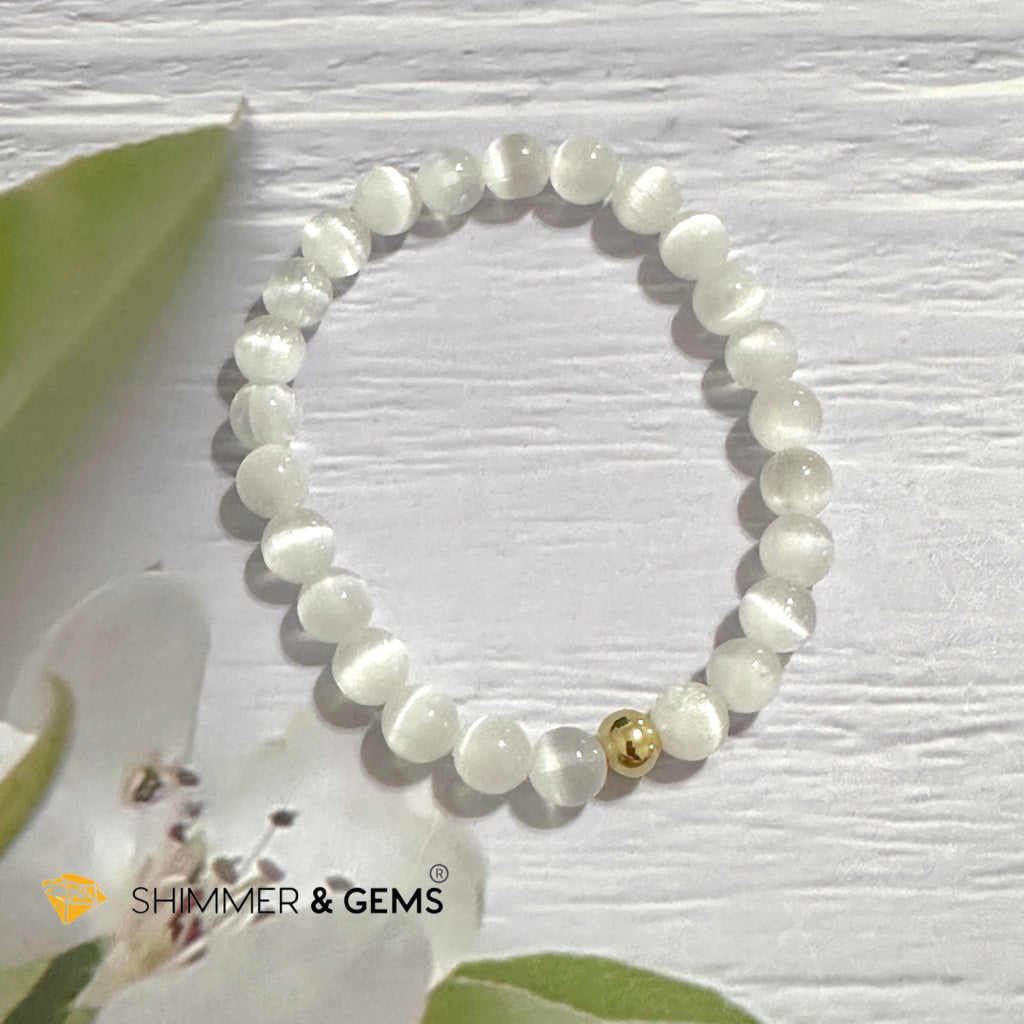 Selenite 6mm Bracelet with 14k gold filled bead