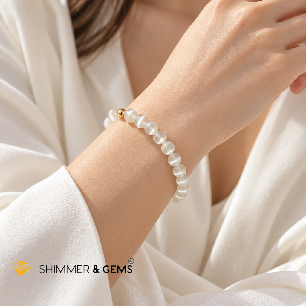 Selenite 6mm Bracelet with 14k gold filled bead