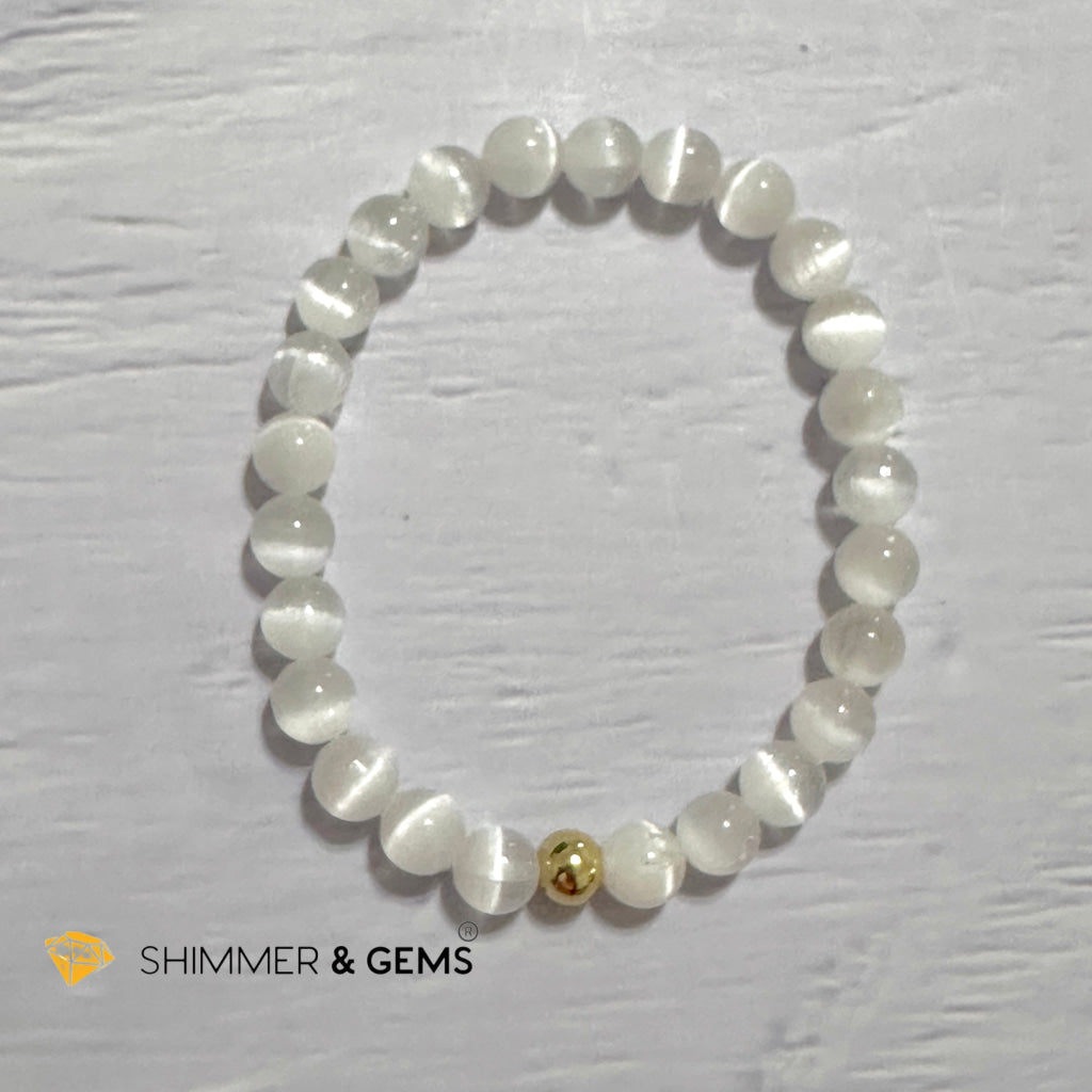 Selenite 6mm Bracelet with 14k gold filled bead