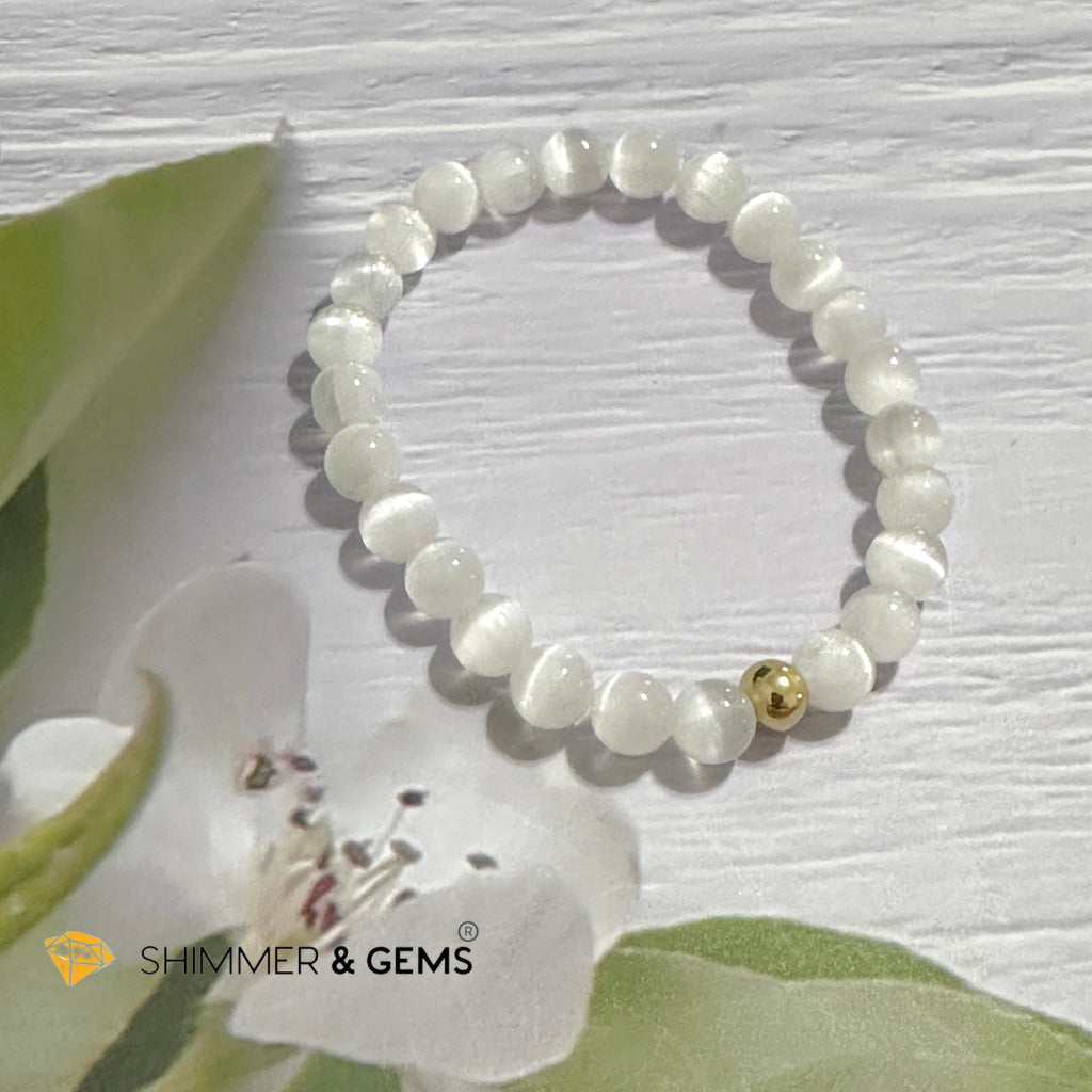 Selenite 6mm Bracelet with 14k gold filled bead