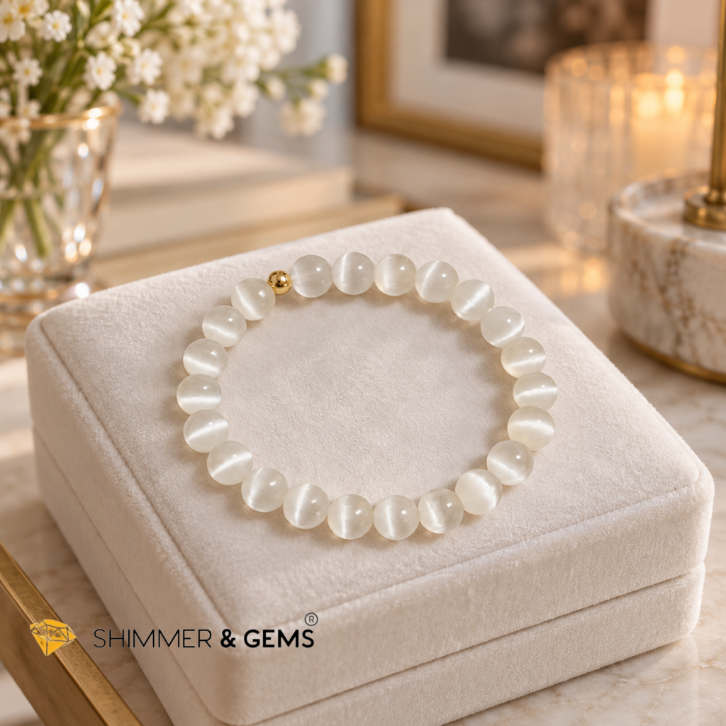 Selenite 6mm Bracelet with 14k gold filled bead