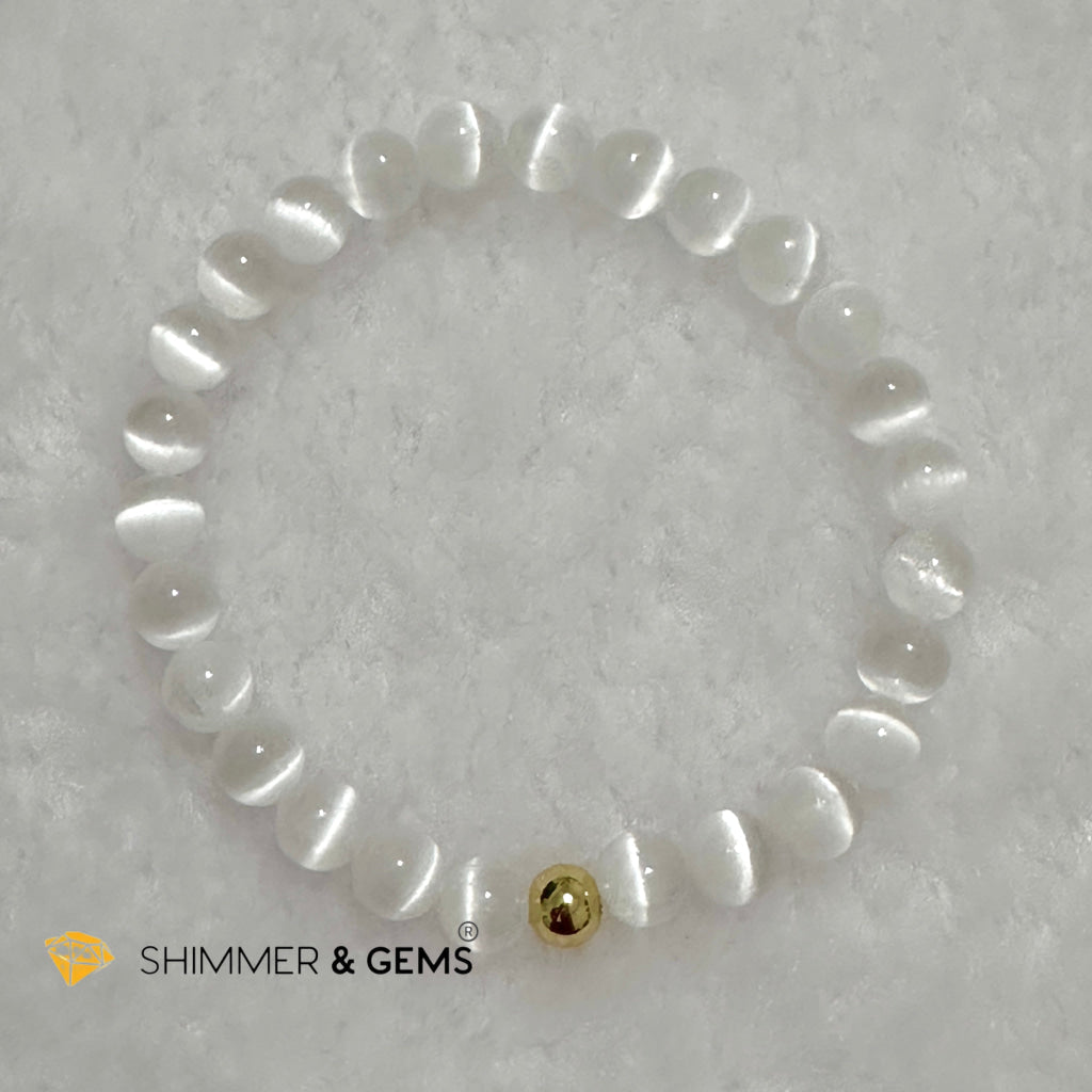 Selenite 6mm Bracelet with 14k gold filled bead