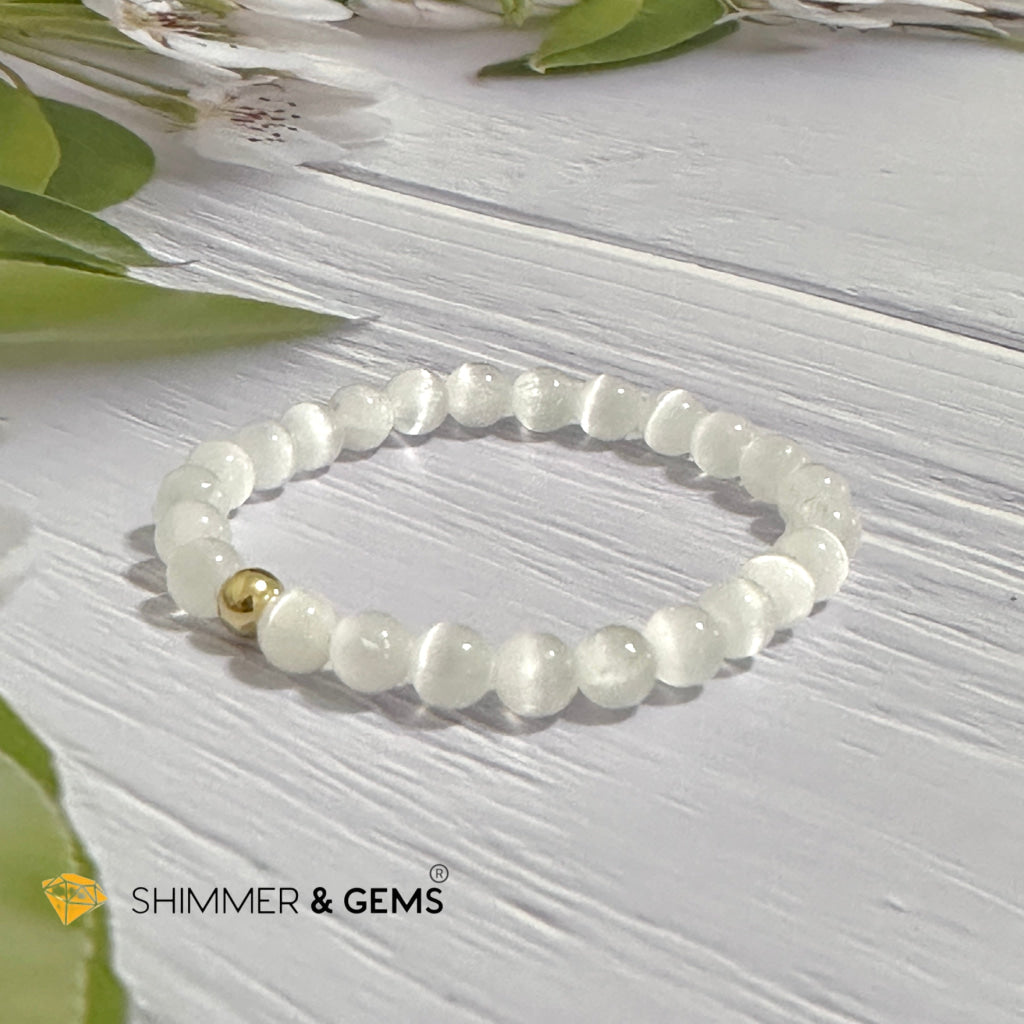 Selenite 6mm Bracelet with 14k gold filled bead