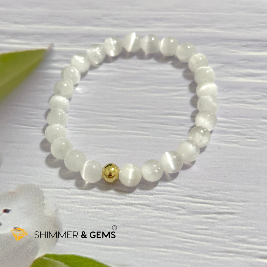 Selenite 6mm Bracelet with 14k gold filled bead