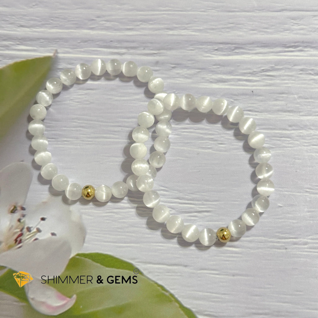 Selenite 6mm Bracelet with 14k gold filled bead