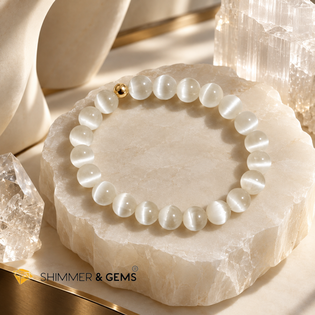 Selenite 6mm Bracelet with 14k gold filled bead