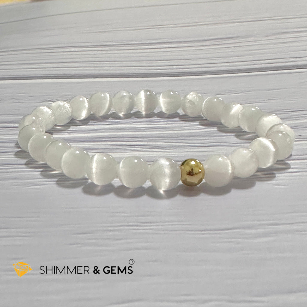 Selenite 6mm Bracelet with 14k gold filled bead