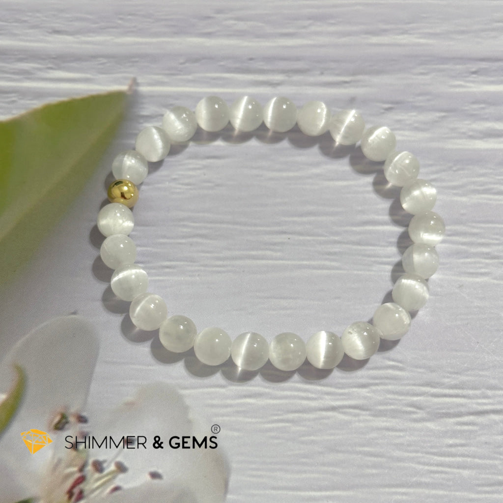 Selenite 6mm Bracelet with 14k gold filled bead