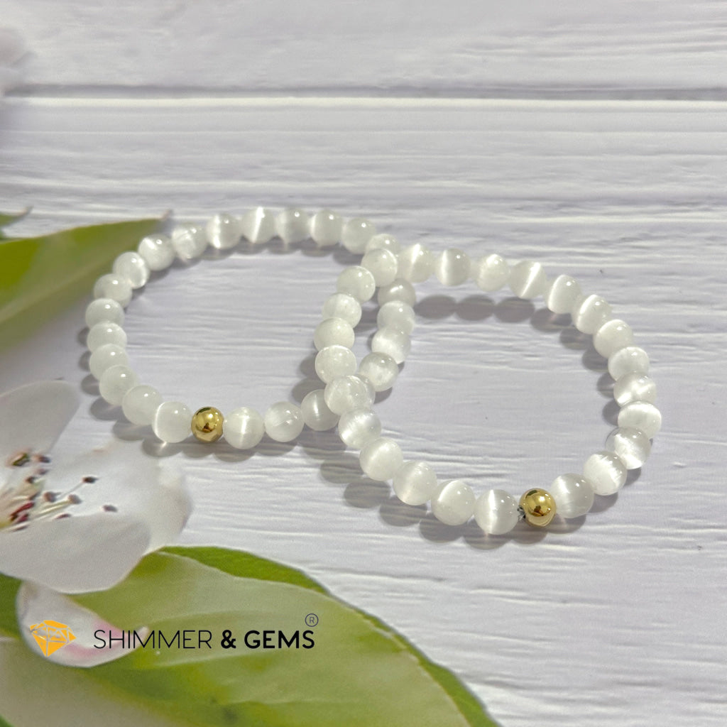 Selenite 6mm Bracelet with 14k gold filled bead