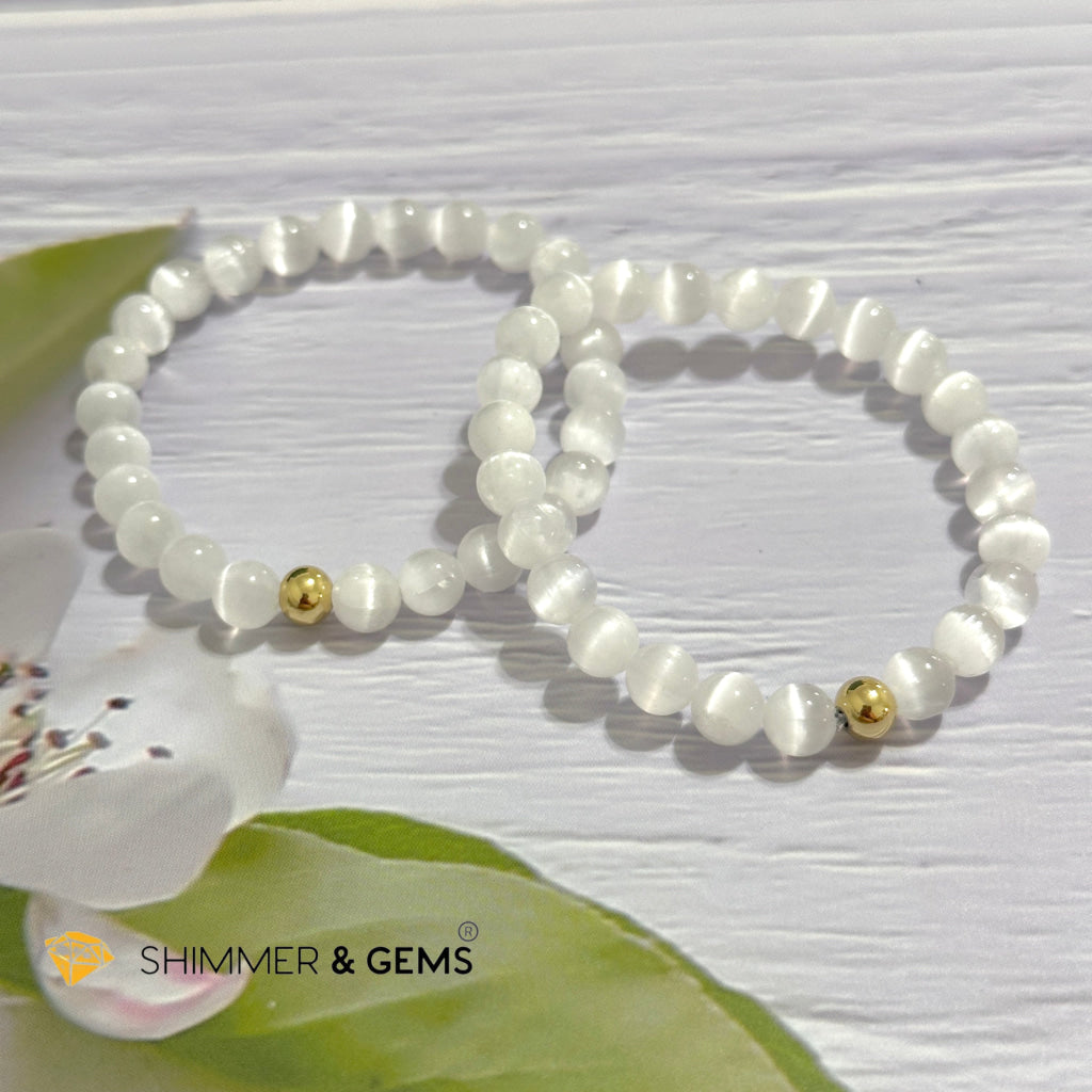 Selenite 6mm Bracelet with 14k gold filled bead