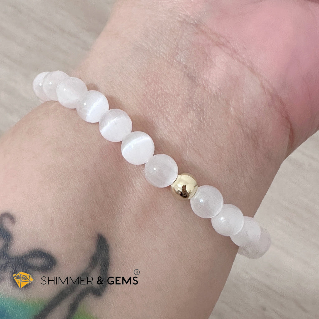 Selenite 6mm Bracelet with 14k gold filled bead