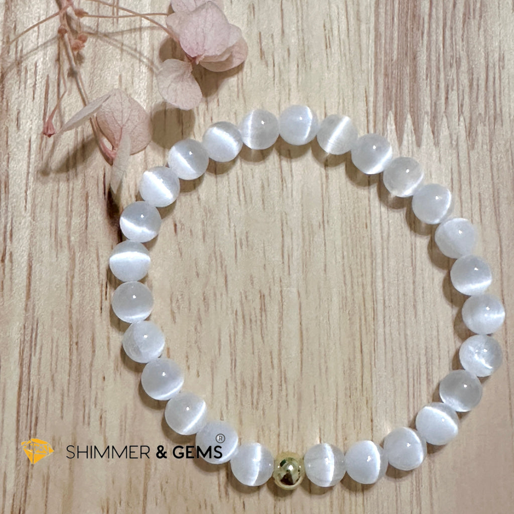 Selenite 6mm Bracelet with 14k gold filled bead