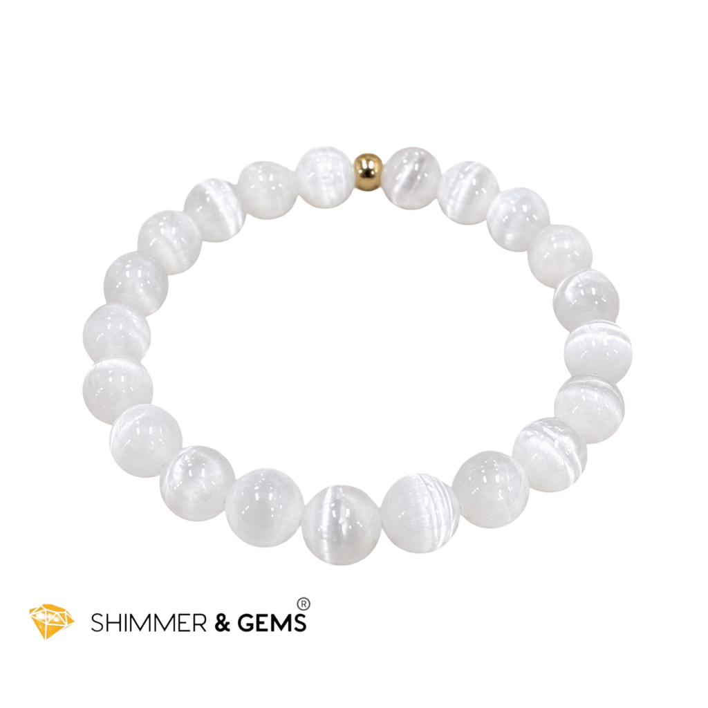 Selenite 8mm Bracelet with 14k gold filled (Aura Renewal)