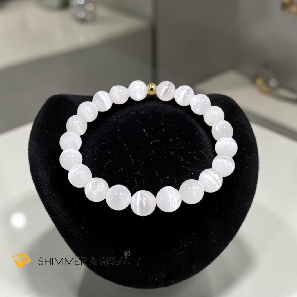 Selenite 8mm Bracelet with 14k gold filled (Aura Renewal)