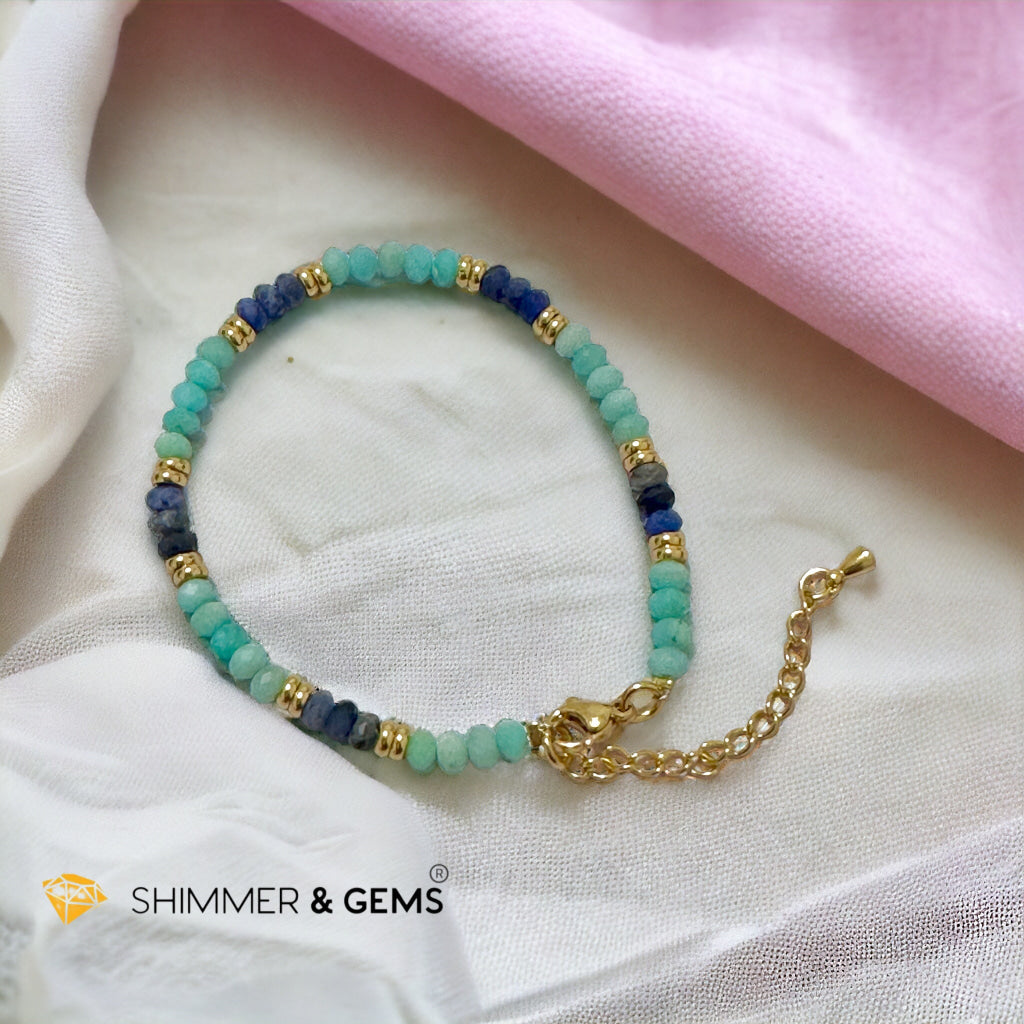 Self Expression Bracelet (Amazonite and Sodalite 4mm Rondelle) with stainless steel chain