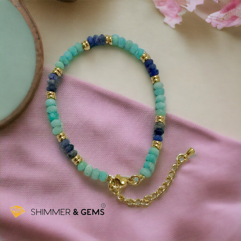 Self Expression Bracelet (Amazonite and Sodalite 4mm Rondelle) with stainless steel chain