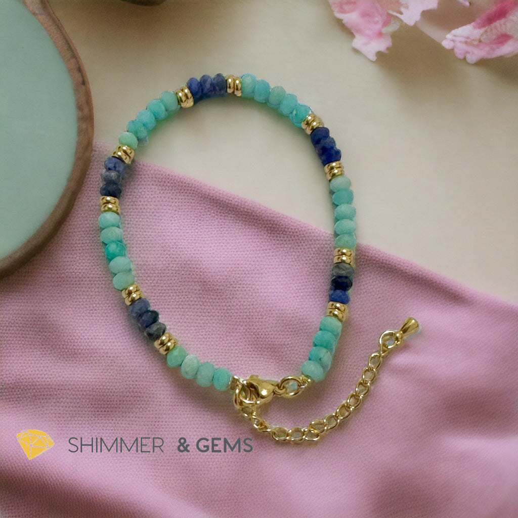 Self Expression Bracelet (Amazonite and Sodalite 4mm Rondelle) with stainless steel chain