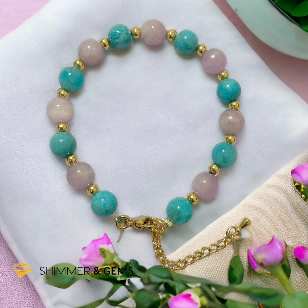 Self Love Bracelet (Amazonite & Kunzite 8mm with stainless steel chain and beads)