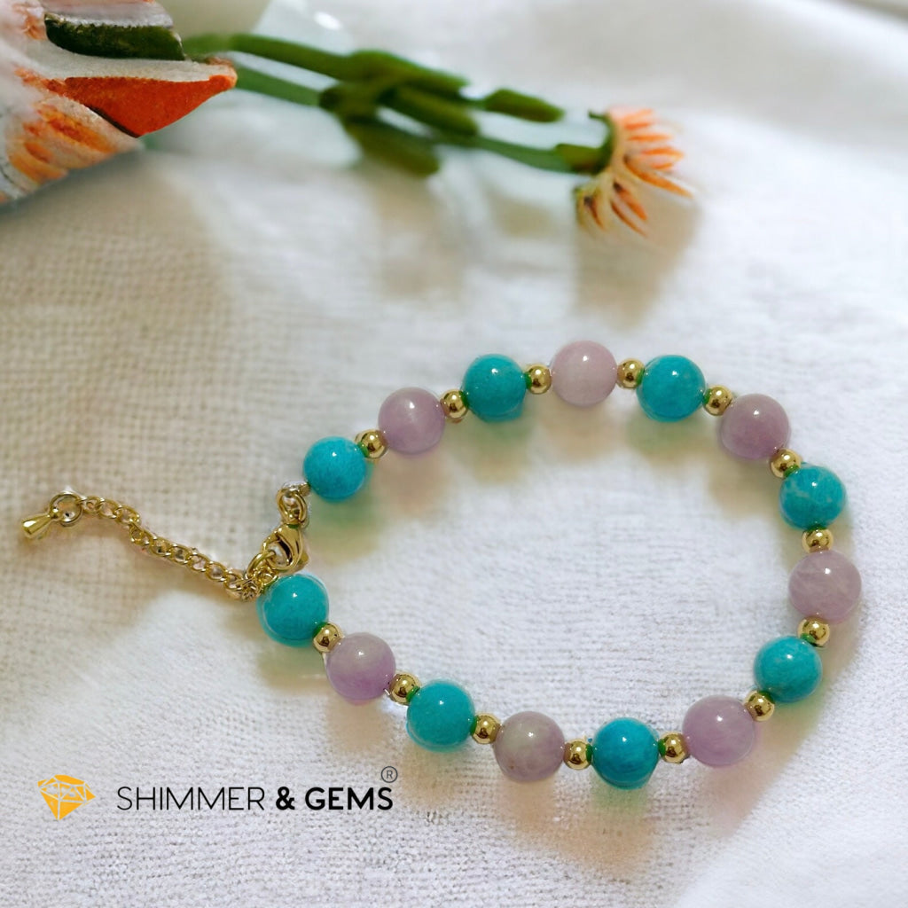Self Love Bracelet (Amazonite & Kunzite 8mm with stainless steel chain and beads)