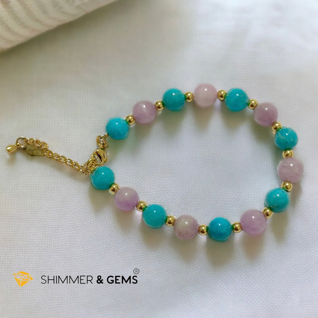 Self Love Bracelet (Amazonite & Kunzite 8mm with stainless steel chain and beads)
