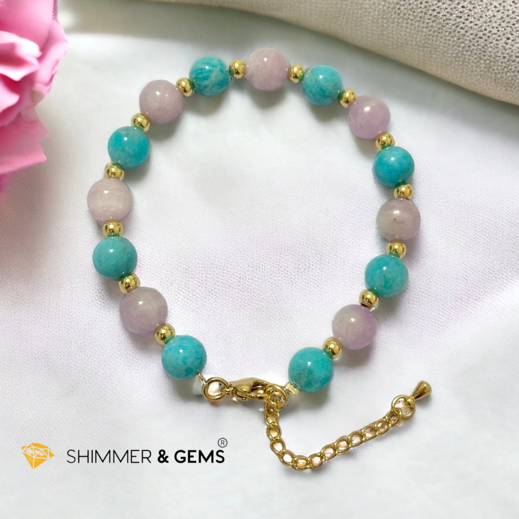 Self Love Bracelet (Amazonite & Kunzite 8mm with stainless steel chain and beads)
