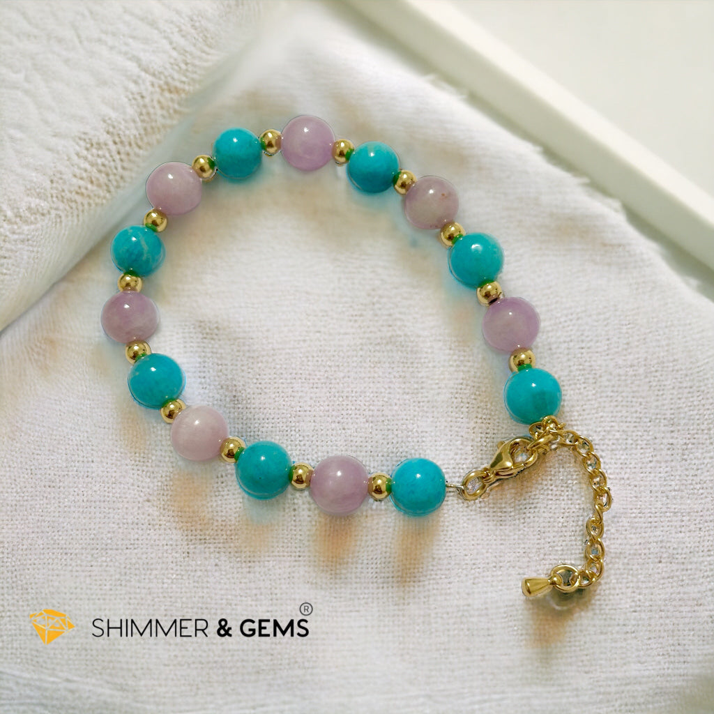 Self Love Bracelet (Amazonite & Kunzite 8mm with stainless steel chain and beads)