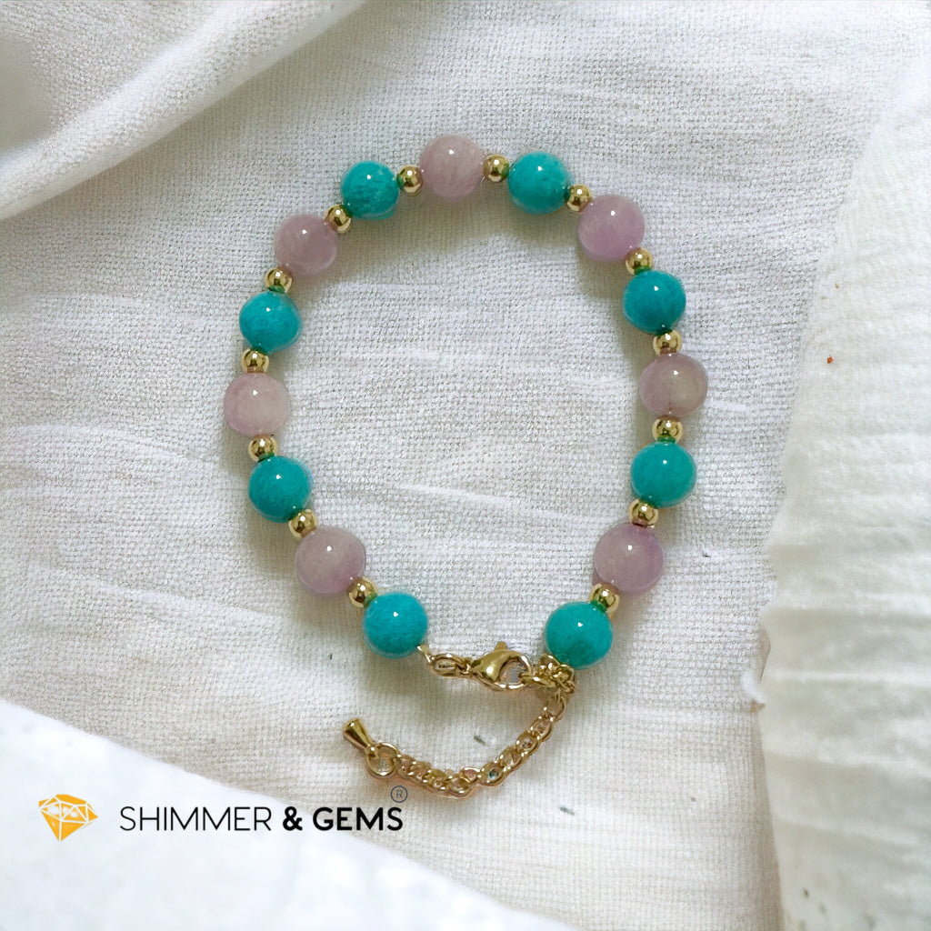 Self Love Bracelet (Amazonite & Kunzite 8mm with stainless steel chain and beads)