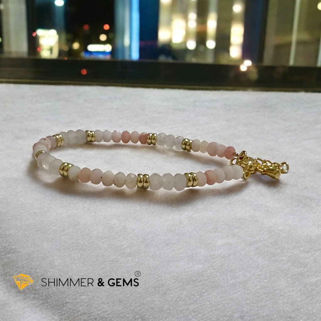 Self Love Bracelet (Pink Opal & Rose Quartz 4mm Rondelle in Stainless Steel Adjustable Chain)