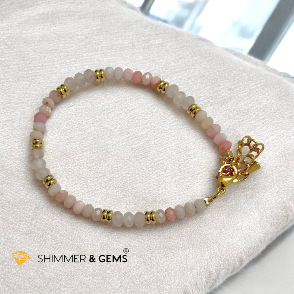 Self Love Bracelet (Pink Opal & Rose Quartz 4mm Rondelle in Stainless Steel Adjustable Chain)