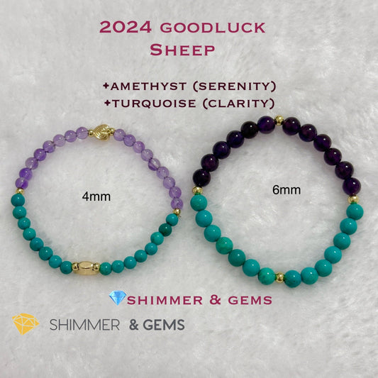 Sheep Animal Zodiac 2024 Goodluck Bracelet (Turquoise & Amethyst) Feng Shui