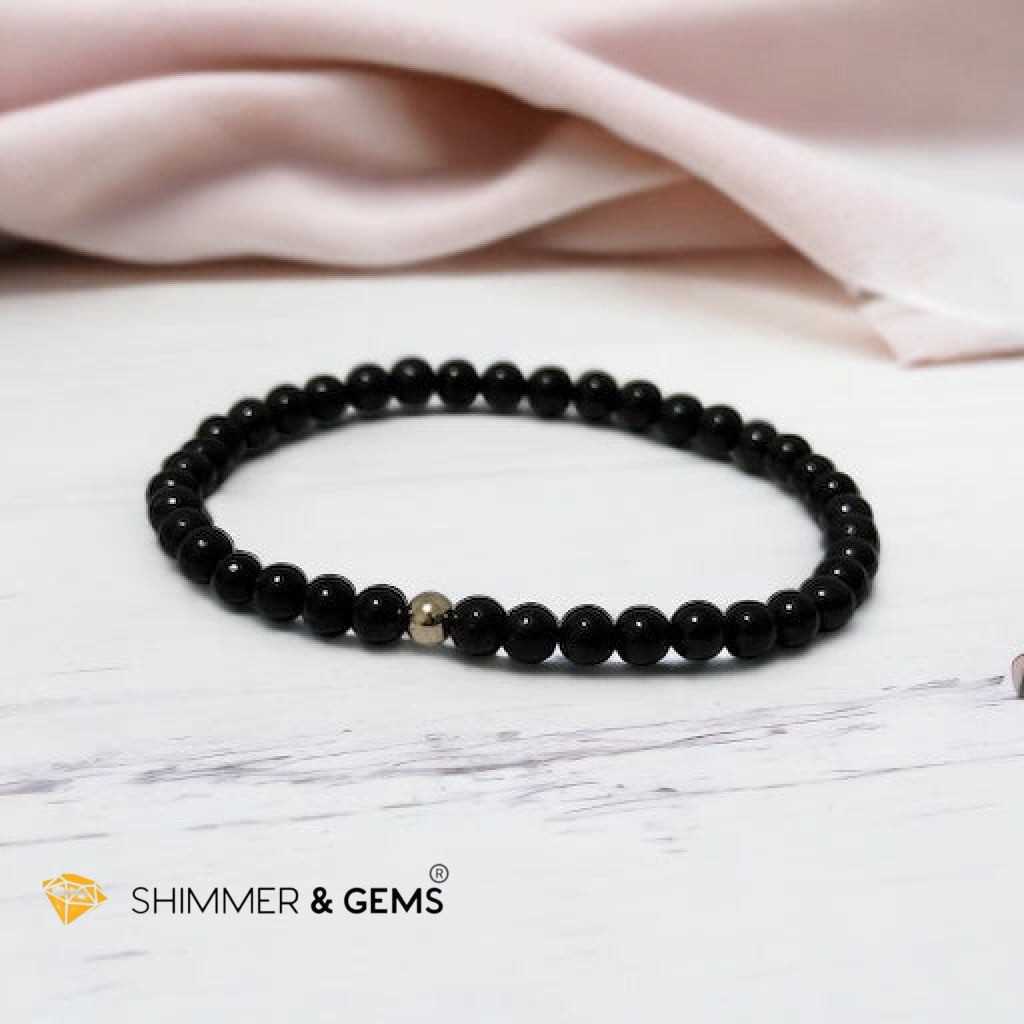 Shungite 4mm Bracelet with 14k gold filled bead(Russia)