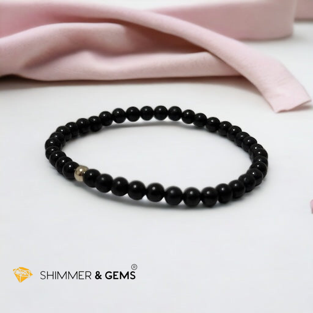 Shungite 4mm Bracelet with 14k gold filled bead(Russia)