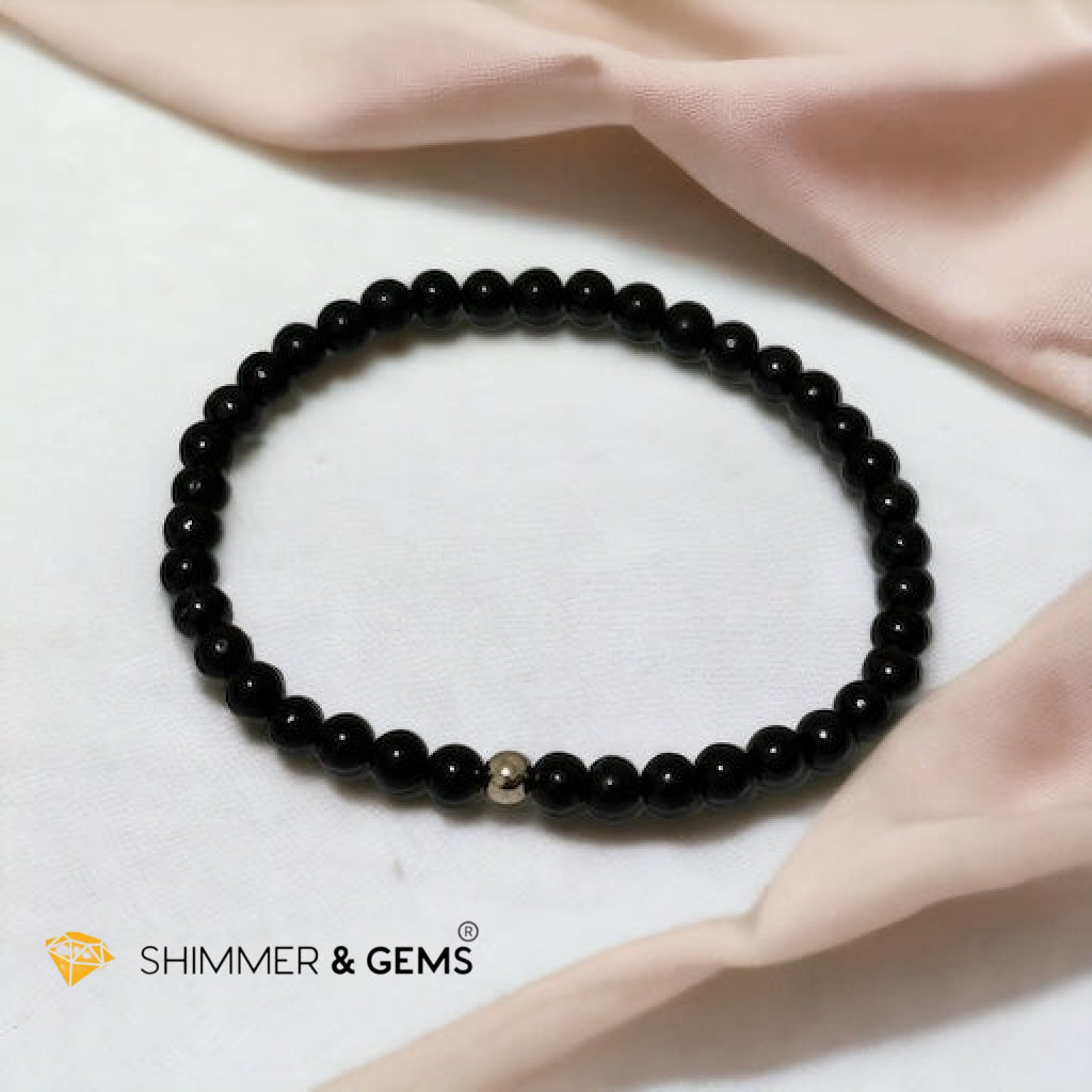 Shungite 4mm Bracelet with 14k gold filled bead(Russia)