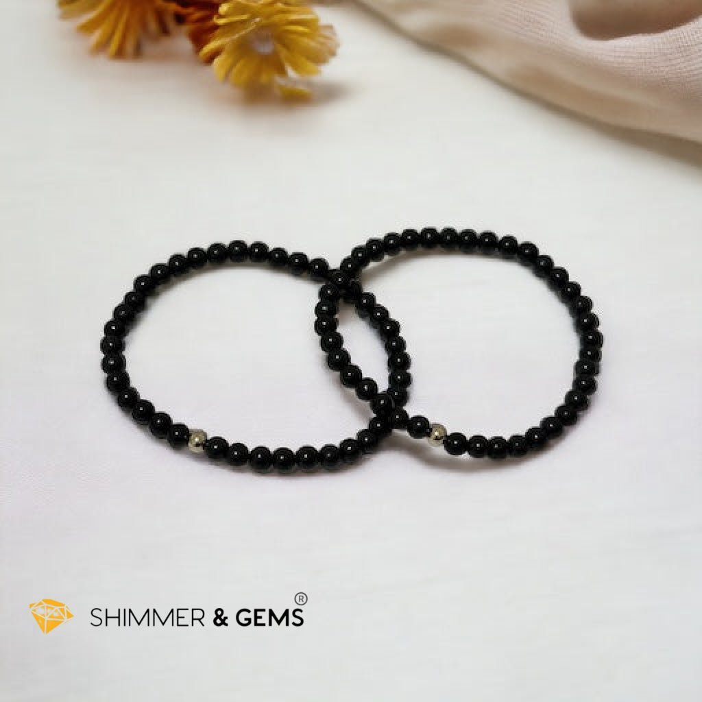 Shungite 4mm Bracelet with 14k gold filled bead(Russia)