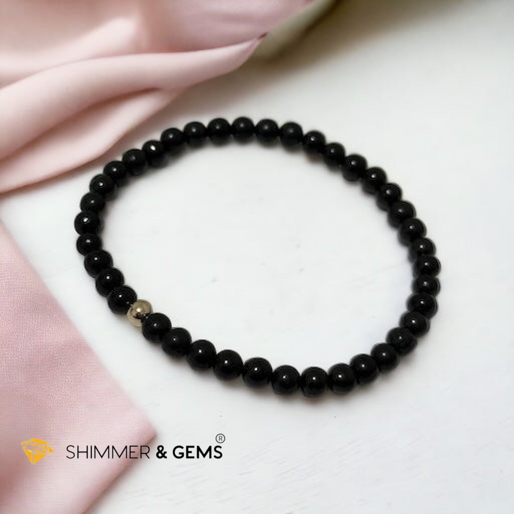 Shungite 4mm Bracelet with 14k gold filled bead(Russia)