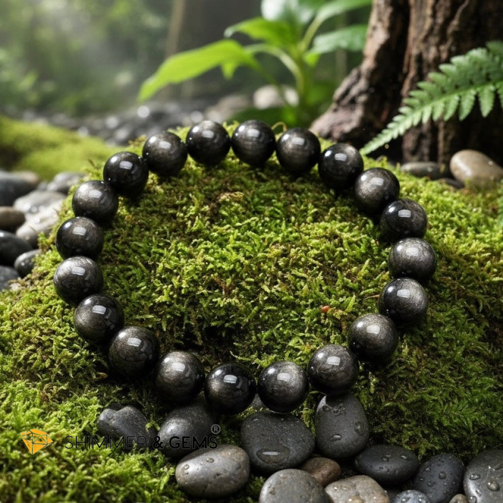 Silver Sheen Obsidian 8mm Bracelet (Protection • Intuition • Spiritual Shield)