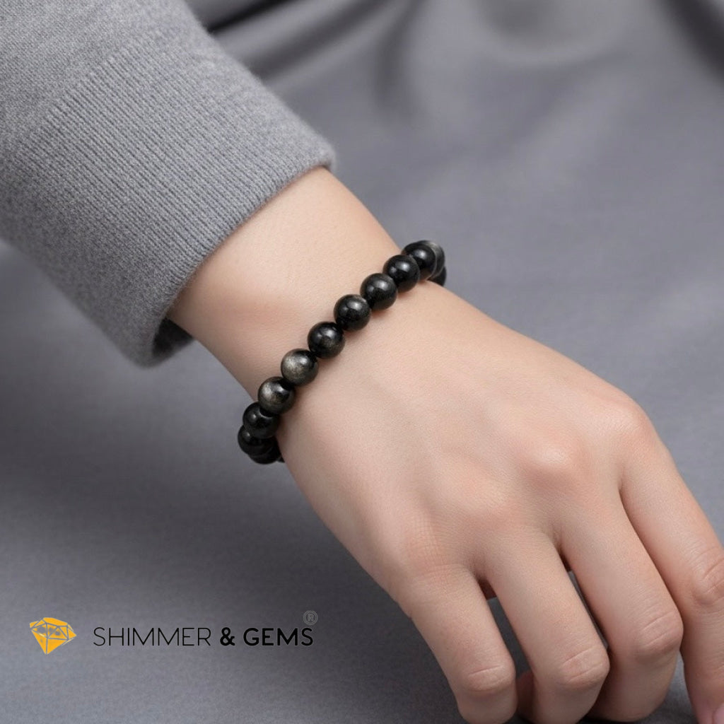 Silver Sheen Obsidian 8mm Bracelet (Protection • Intuition • Spiritual Shield)
