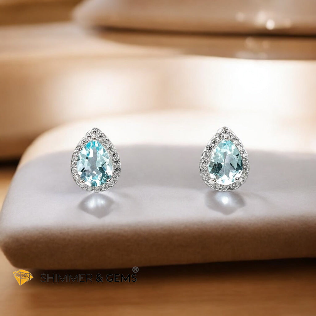 Sky Blue Topaz Solitaire Earrings in 925 Silver (AAA) 5x7mm