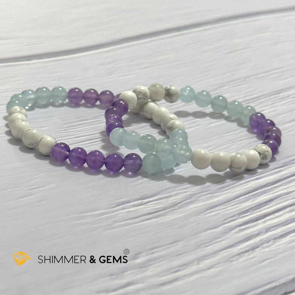 Sleep Well Remedy Bracelet (Howlite, Aquamarine & Amethyst 6mm)